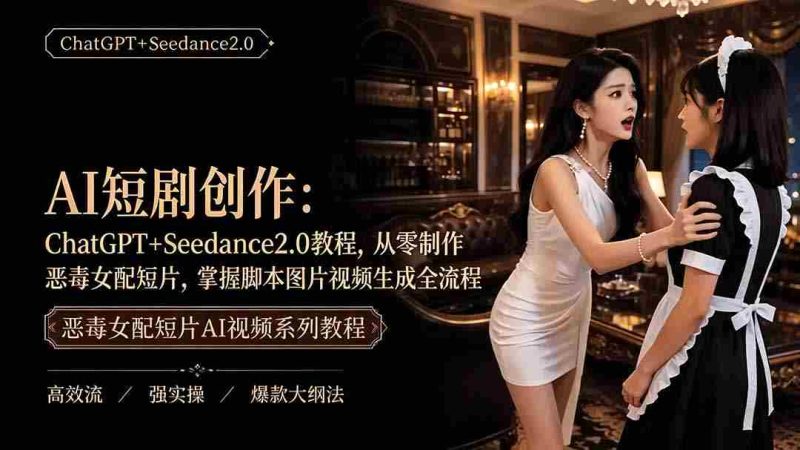 （19545期）AI短剧创作：ChatGPT+Seedance2.0教程，从零制作恶毒女配短片，掌握脚本图片视频生成全流程-金启创业网 - 网上赚钱方法教程大全 - www.jinqi6.top