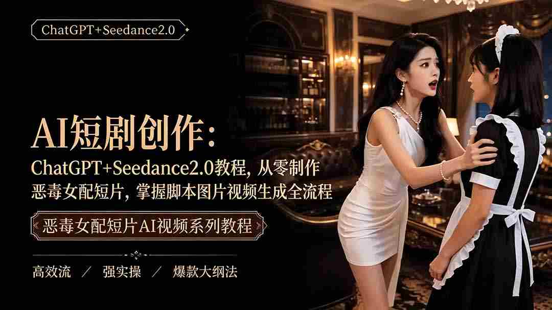 （19545期）AI短剧创作：ChatGPT+Seedance2.0教程，从零制作恶毒女配短片，掌握脚本图片视频生成全流程-金启创业网 - 网上赚钱方法教程大全 - www.jinqi6.top
