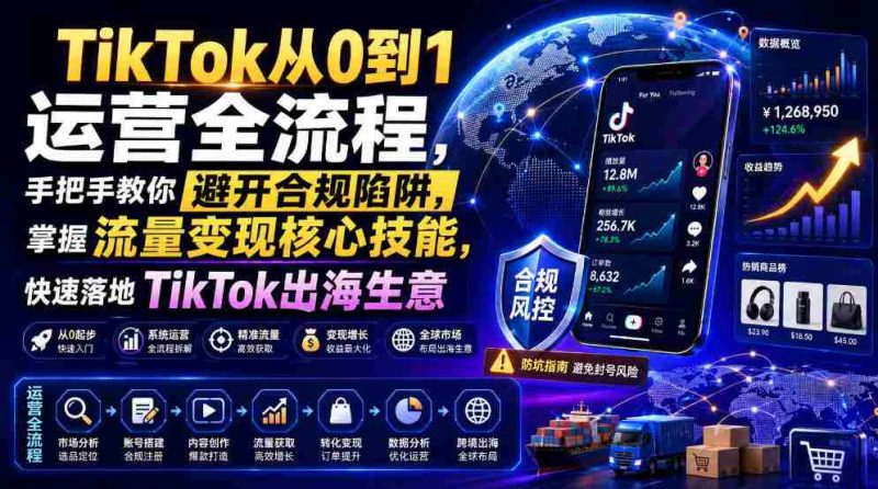 TikTok从0到1运营全流程，手把手教你避开合规陷阱，掌握流量变现核心技能，快速落地TikTok出海生意（更新7月）-金启创业网 - 网上赚钱方法教程大全 - www.jinqi6.top