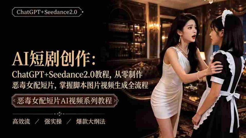 AI短剧从零创作实战课｜ChatGPT脚本撰写+Seedance2.0视频生成，恶毒女配短剧全流程教程-金启创业网 - 网上赚钱方法教程大全 - www.jinqi6.top