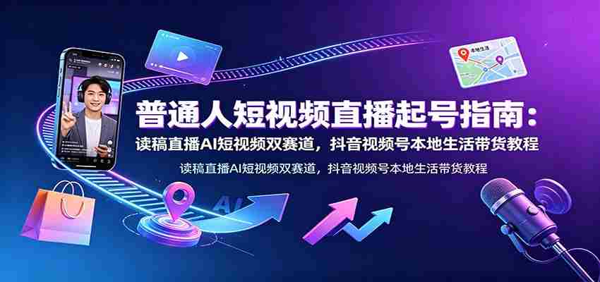 普通人短视频直播起号指南：读稿直播AI短视频双赛道，抖音视频号本地生活带货教程-金启创业网 - 网上赚钱方法教程大全 - www.jinqi6.top