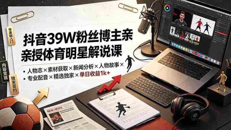 （19476期）抖音39W粉丝博主亲授体育明星解说课：人物志×素材获取×新闻分析×人物故事×专业配音×精选独家×单日收益1k+-金启创业网 - 网上赚钱方法教程大全 - www.jinqi6.top