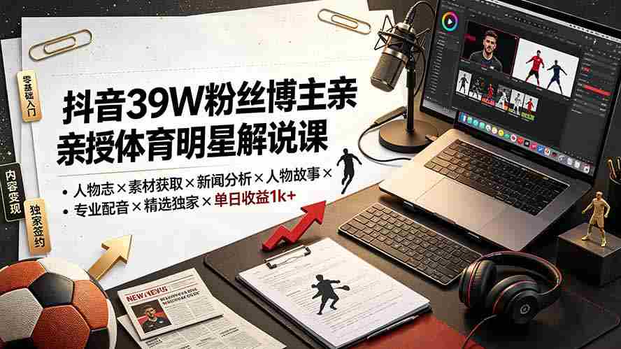 （19476期）抖音39W粉丝博主亲授体育明星解说课：人物志×素材获取×新闻分析×人物故事×专业配音×精选独家×单日收益1k+-金启创业网 - 网上赚钱方法教程大全 - www.jinqi6.top