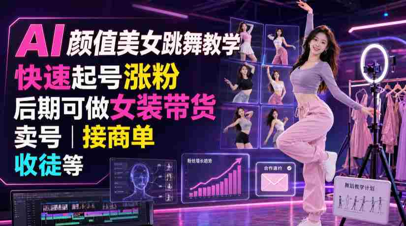 AI颜值美女跳舞教学，快速起号涨粉，后期可做女装带货，卖号，接商单，收徒等-金启创业网 - 网上赚钱方法教程大全 - www.jinqi6.top