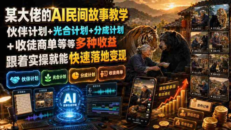 （19360期）某大佬的AI民间故事教学，伙伴计划+光合计划+分成计划+收徒商单等多种收益，跟着实操就能快速落地变现-金启创业网 - 网上赚钱方法教程大全 - www.jinqi6.top