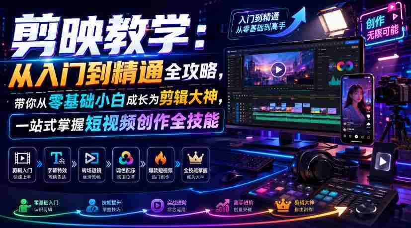 剪映教学：从入门到精通全攻略，带你从零基础小白成长为剪辑大神，一站式掌握短视频创作全技能-金启创业网 - 网上赚钱方法教程大全 - www.jinqi6.top