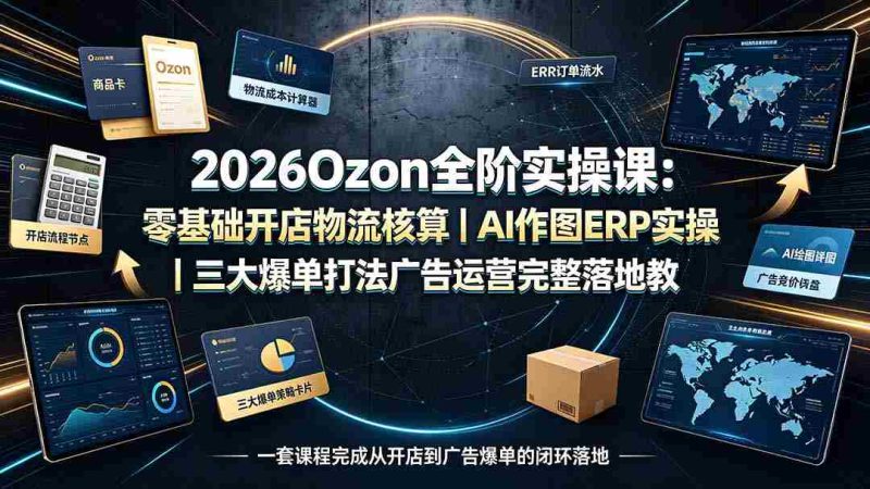 （19400期）2026Ozon全阶实操课：零基础开店物流核算｜AI作图ERP实操｜三大爆单打法guang告运营完整落地教程-金启创业网 - 网上赚钱方法教程大全 - www.jinqi6.top