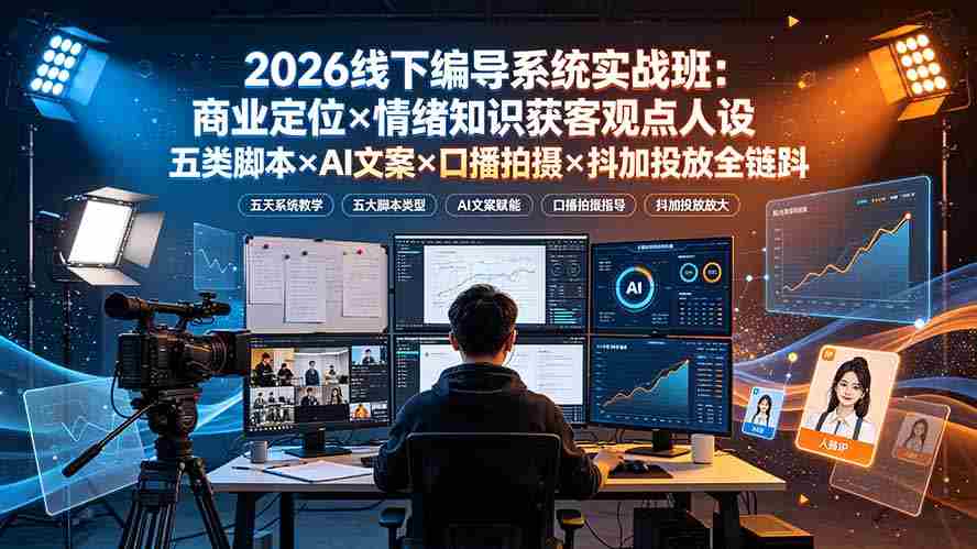 （19501期）2026线下编导系统实战班：商业定位×情绪知识获客观点人设五类脚本×AI文案×口播拍摄×抖加投放全链路-金启创业网 - 网上赚钱方法教程大全 - www.jinqi6.top