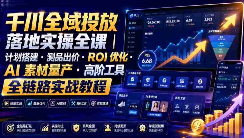 千川全域投放落地实操全课｜计划搭建・测品出价・ROI优化・AI素材量产・高阶工具全链路实战教程-金启创业网 - 网上赚钱方法教程大全 - www.jinqi6.top