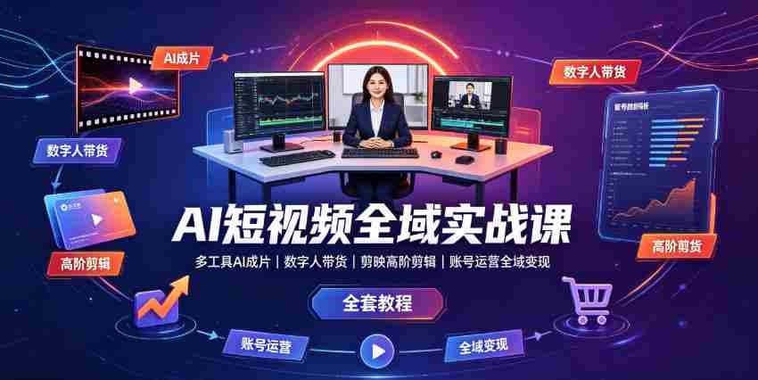 AI短视频全域实战课｜多工具AI成片、数字人带货、剪映高阶剪辑、账号运营全域变现全套教程-金启创业网 - 网上赚钱方法教程大全 - www.jinqi6.top