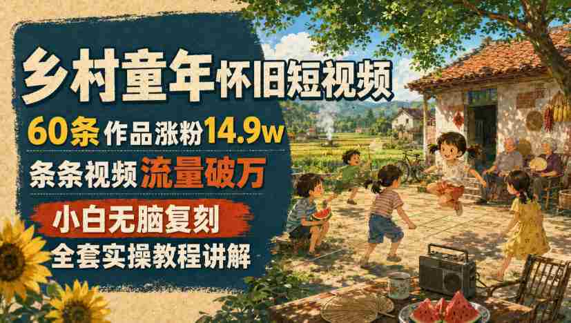 乡村童年怀旧短视频，60条作品涨粉14.9w，条条视频流量破万，小白无脑复刻，全套实操教程讲解-金启创业网 - 网上赚钱方法教程大全 - www.jinqi6.top
