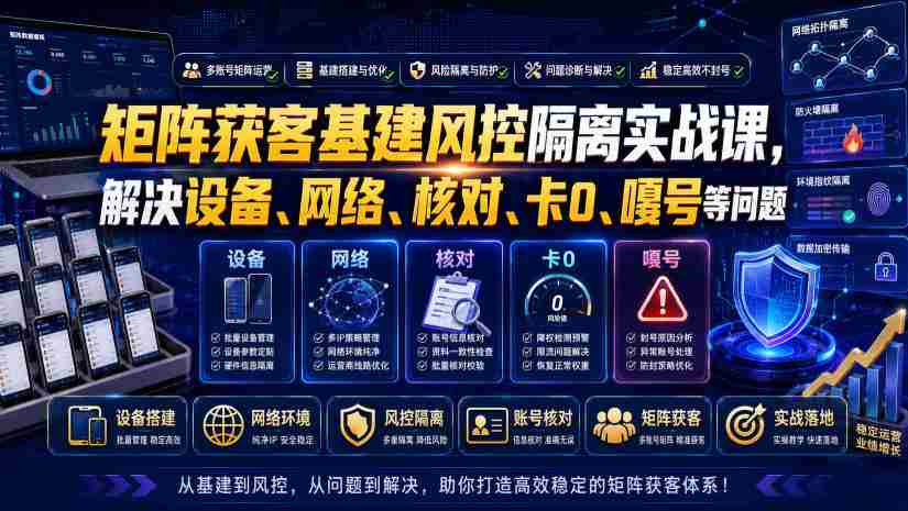 矩阵获客基建风控隔离实战课，解决设备、网络、核对、卡0、嘎号等问题-金启创业网 - 网上赚钱方法教程大全 - www.jinqi6.top