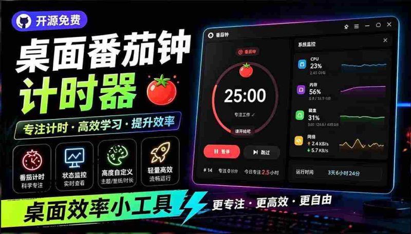 （19564期）仅1.16MB，开源极简的桌面时钟、番茄钟计时器，还支持系统监控显示，桌面效率小工具 Catime-金启创业网 - 网上赚钱方法教程大全 - www.jinqi6.top