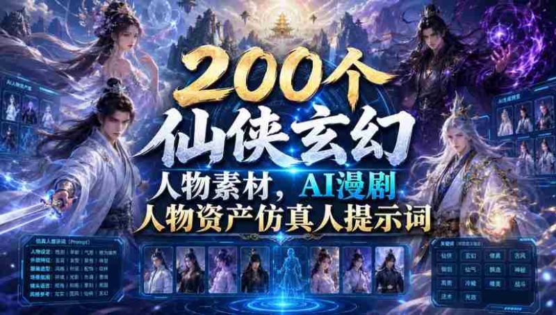200个仙侠玄幻人物素材，AI漫剧人物资产仿真人提示词-金启创业网 - 网上赚钱方法教程大全 - www.jinqi6.top