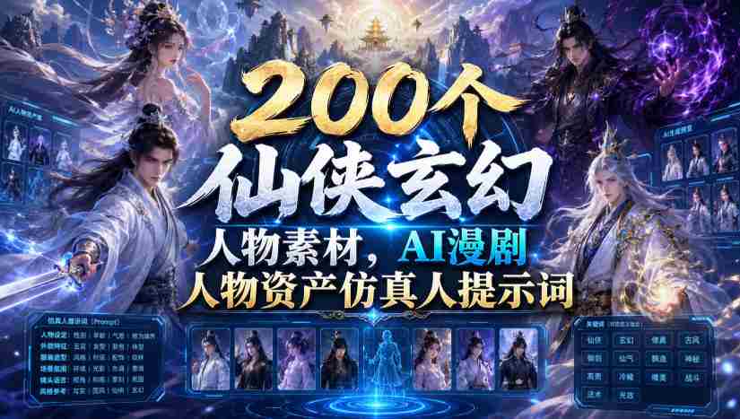 200个仙侠玄幻人物素材，AI漫剧人物资产仿真人提示词-金启创业网 - 网上赚钱方法教程大全 - www.jinqi6.top
