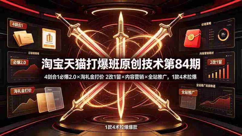 （19428期） 淘宝天猫打爆班原创技术第84期：4剑合1必爆2.0×淘礼金打价×2改1留×内容营销×全站推广，1款4术拉爆-金启创业网 - 网上赚钱方法教程大全 - www.jinqi6.top