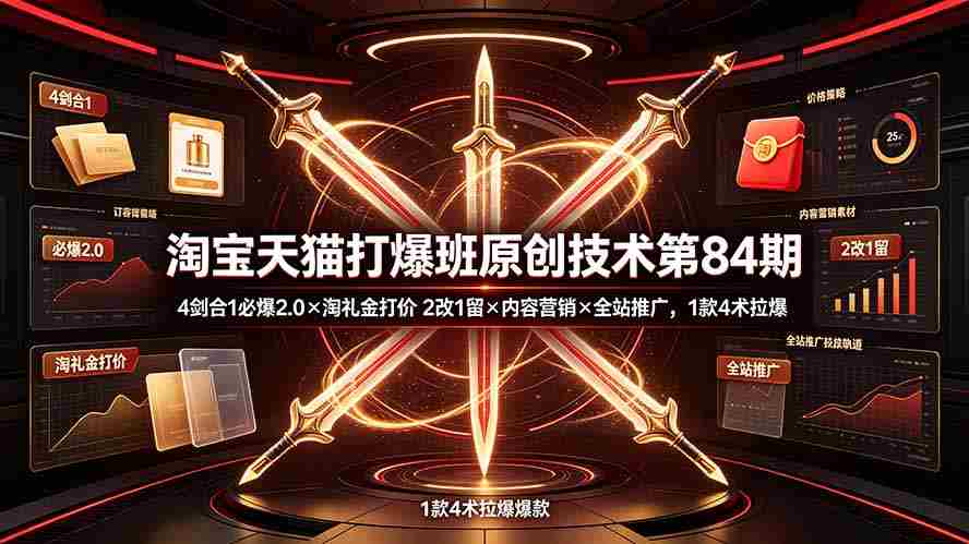 （19428期） 淘宝天猫打爆班原创技术第84期：4剑合1必爆2.0×淘礼金打价×2改1留×内容营销×全站推广，1款4术拉爆-金启创业网 - 网上赚钱方法教程大全 - www.jinqi6.top