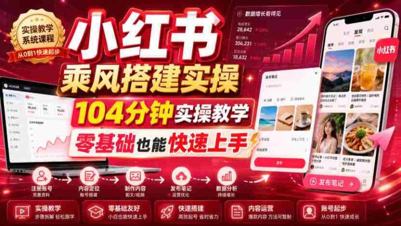 小红书乘风搭建实操，104分钟实操教学，零基础也能快速上手-金启创业网 - 网上赚钱方法教程大全 - www.jinqi6.top