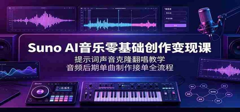 Suno AI音乐零基础创作变现课：提示词声音克隆翻唱教学，音频后期单曲制作接单全流程-金启创业网 - 网上赚钱方法教程大全 - www.jinqi6.top