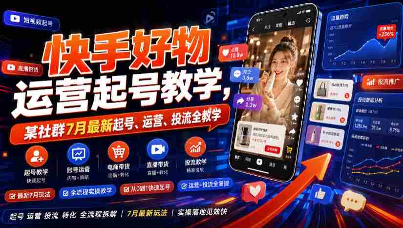 快手好物运营起号教学，某社群7月最新起号、运营、投流全教学-金启创业网 - 网上赚钱方法教程大全 - www.jinqi6.top
