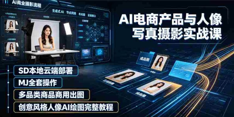 AI电商产品与人像写真摄影实战课｜SD本地云端部署、MJ全套操作、多品类商品商用出图、创意风格人像AI绘图完整教程-金启创业网 - 网上赚钱方法教程大全 - www.jinqi6.top