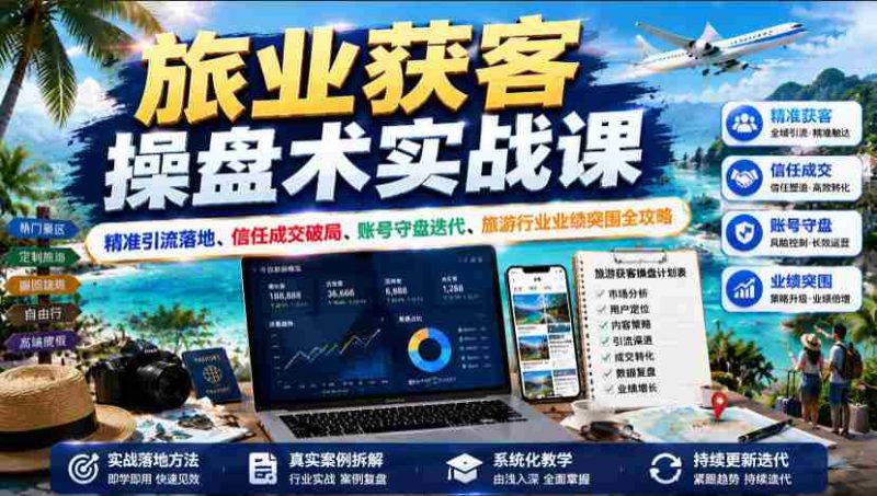 旅业获客操盘术实战课｜精准引流落地、信任成交破局、账号守盘迭代、旅游行业业绩突围全攻略-金启创业网 - 网上赚钱方法教程大全 - www.jinqi6.top