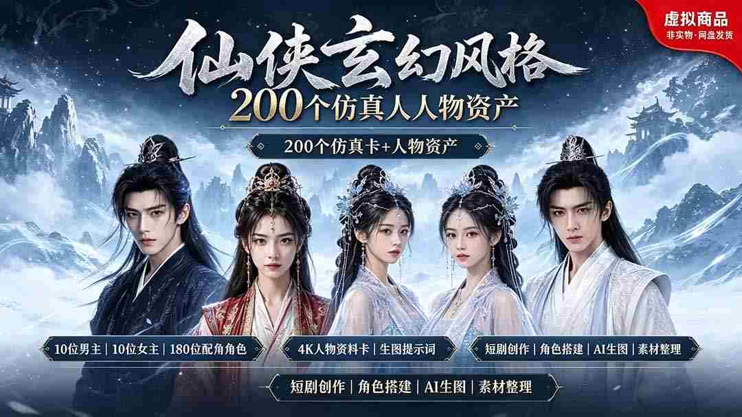 （19301期）200个仙侠玄幻仿真人素材◆10男主×10女主×180配角，4K资料卡+AI生图提示词，漫剧必备-金启创业网 - 网上赚钱方法教程大全 - www.jinqi6.top